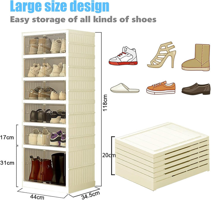 Schuhboxen Stapelbar Transparent Faltbarer Schuhschrank Schuhregal Klappbar mit Magnetischer Tür für