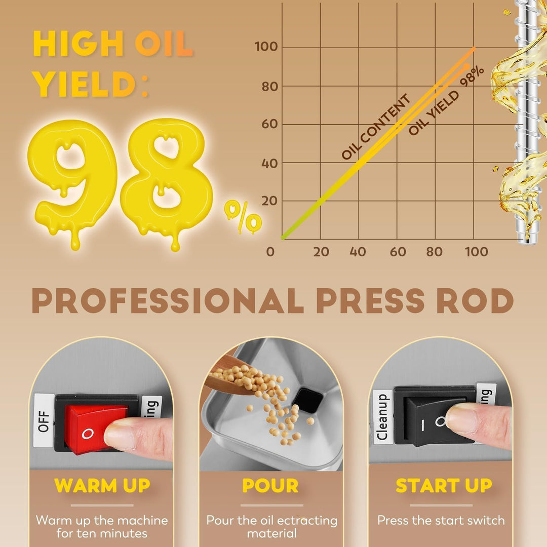 CGOLDENWALL 1200W Automatische Ölpresse Maschine Ölgewinnung bis zu 55% Muttern Samen Ölpresse Press