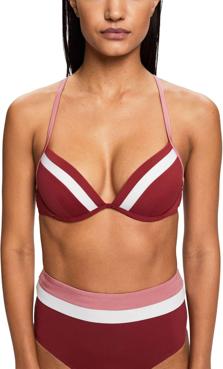 ESPRIT Damen Tayrona Beach Rcs Pad.plunge Bikini, Dark Red, B EU