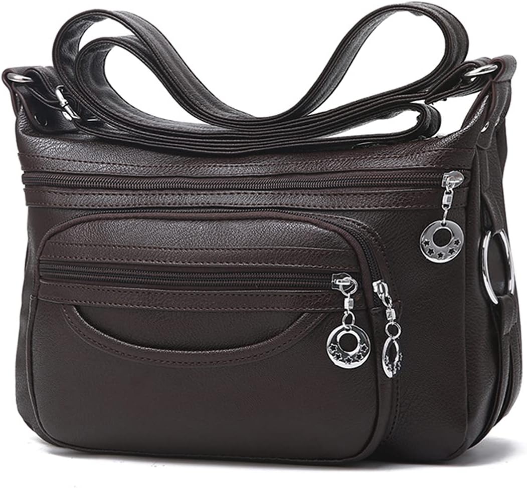 PORRASSO Damen Umhängetasche Multi-Tasche Wasserdicht Schultertasche Messenger Bag PU Handtasche für