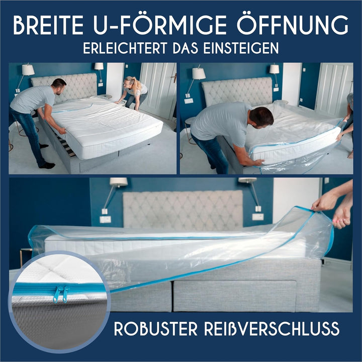 Matratzenhülle Kunststoff - 2er-Set - 140 x 200 (Dicke 30 cm) - Matratzenschutz mit Breitem Reissver