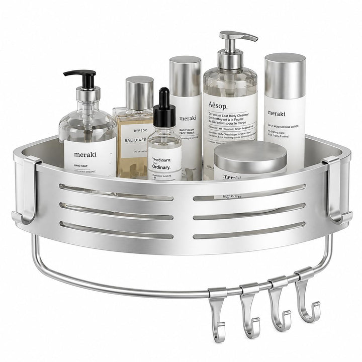 Duschablage Ohne Bohren, Duschregal Ecke Badezimmer Regal Wand Duschkorb mit Handtuchhalter Eckregal