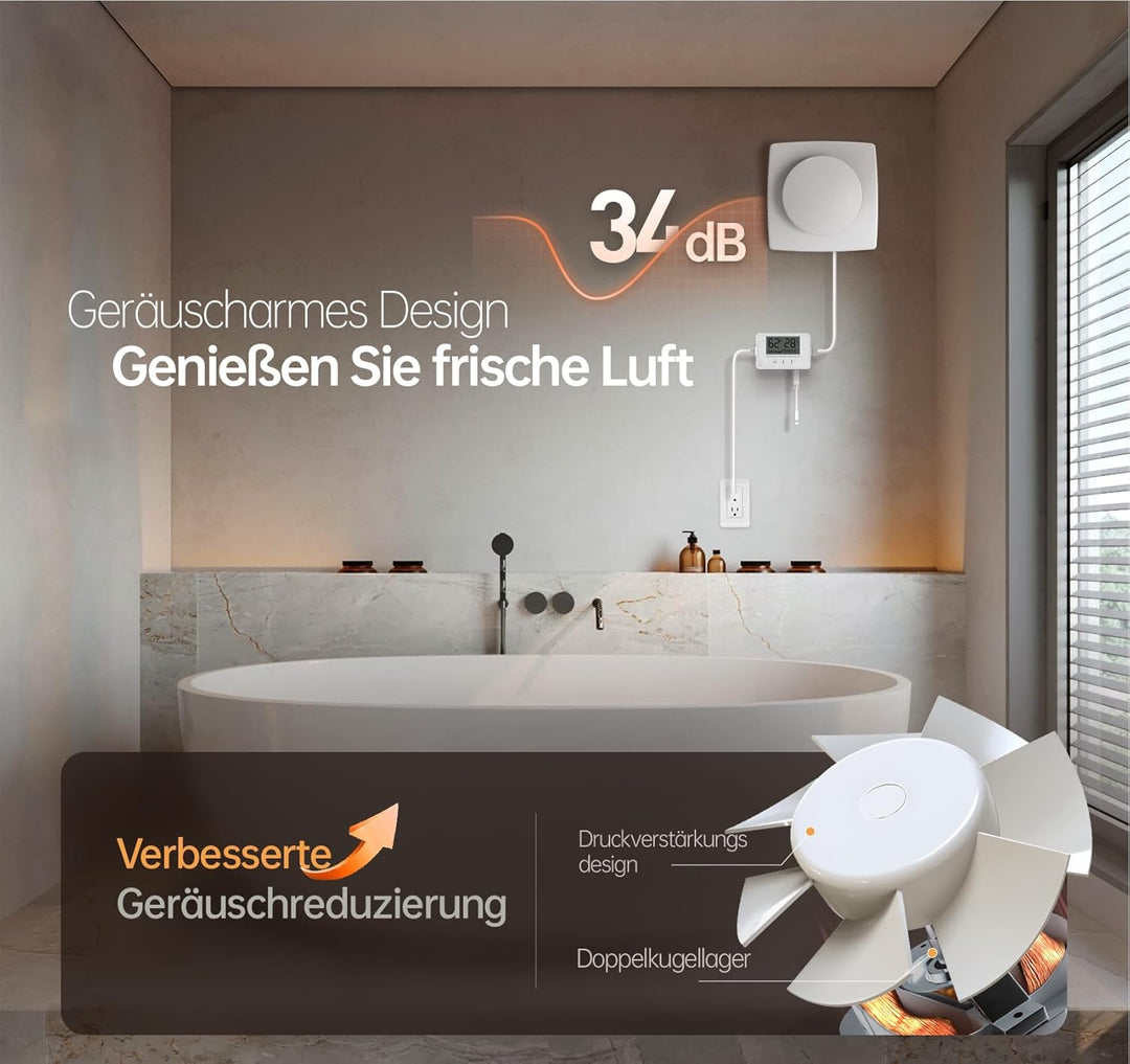 Badlüfter mit Feuchtigkeitssensor&Temperatursensor, Timer - Bad Lüfter 100mm mit Visualisiertem Cont