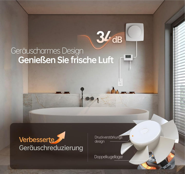 Badlüfter mit Feuchtigkeitssensor&Temperatursensor, Timer - Bad Lüfter 100mm mit Visualisiertem Cont