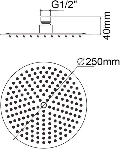 GRIFEMA COMPLENTOS-G834 | Round Kopfbrause aus Edelstahl | SPA Regenbrause Duschkopf, 250 X 250mm |