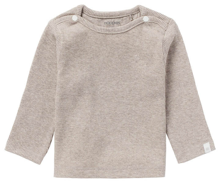 Noppies Unisex Baby U Tee Ls Rib Natal T-Shirt 56 Taupe Melange - P757, 56 Taupe Melange - P757