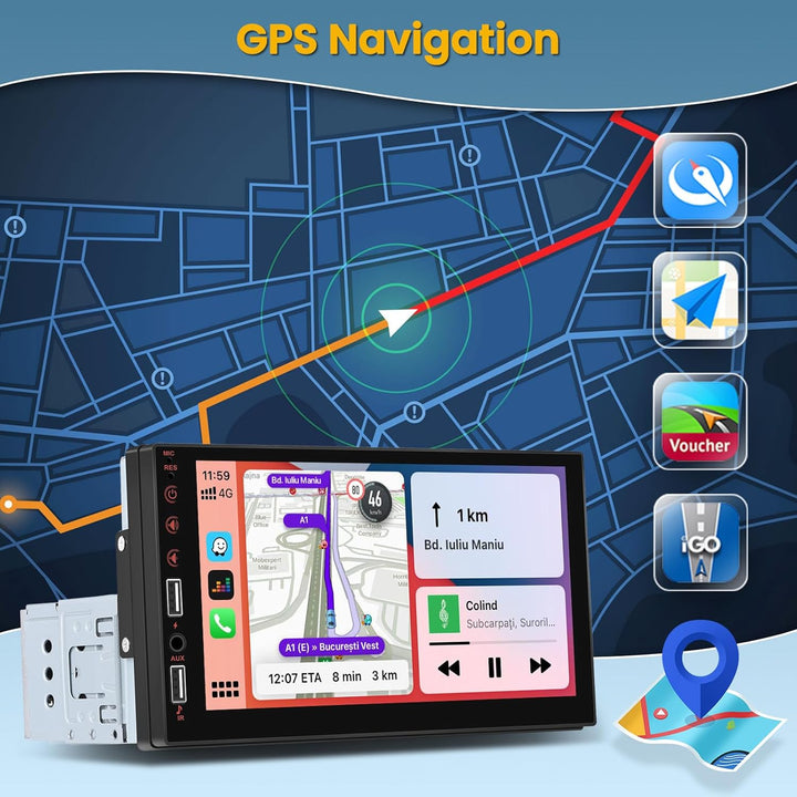 Hikity 1 Din Autoradio mit Bildschirm, 7 Zoll Wireless CarPlay Android Auto Radio Bluetooth Car Play