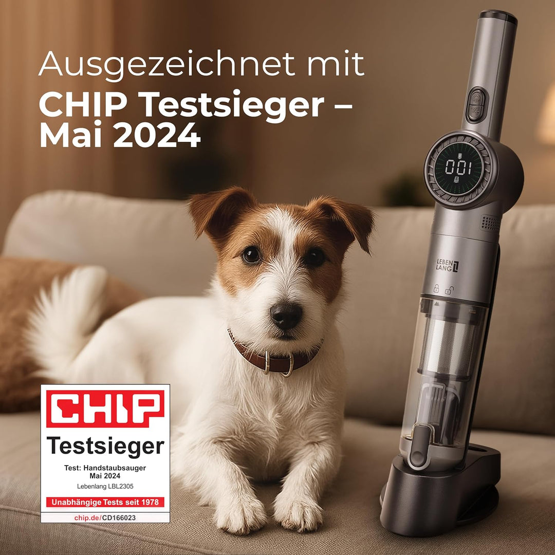 LEBENLANG Kabelloser Handstaubsauger Akku 17000PA I TESTSIEGER I Inkl. Starker LI-Akku & Standhalter