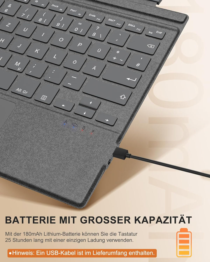 MoKo Touchpad Tastatur für Microsoft Surface Pro 7+/7/6/5/4/3, QWERTZ Layout Kabellose Bluetooth Typ