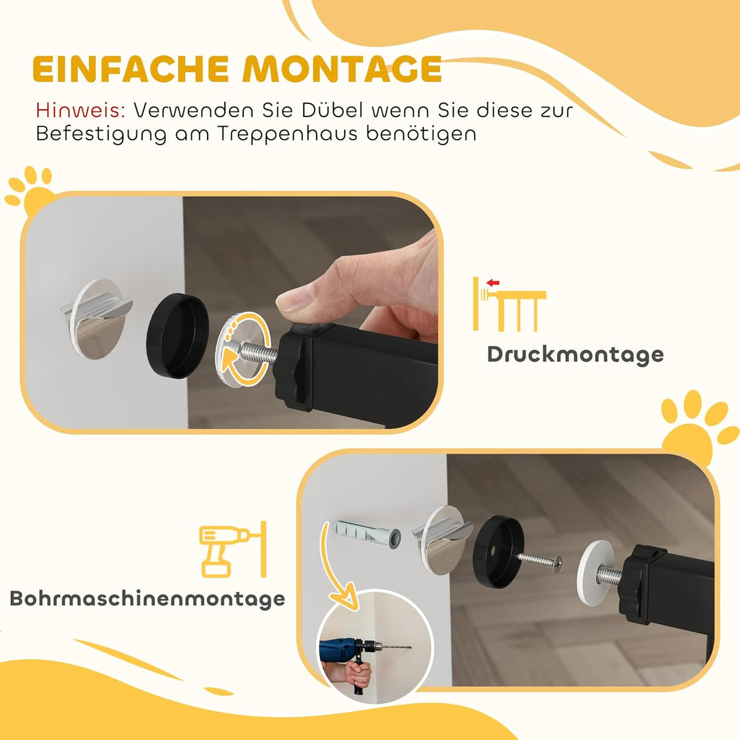 PawHut Türschutzgitter Treppenschutzgitter mit 10/15 cm Verlängerung Türgitter ohne Bohren Treppengi
