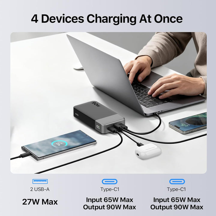 NOBIS 90W Power Bank 20000mAh powerbank schnellladefunktion | 4-Port USB-C/USB-A powerbank laptop Ko