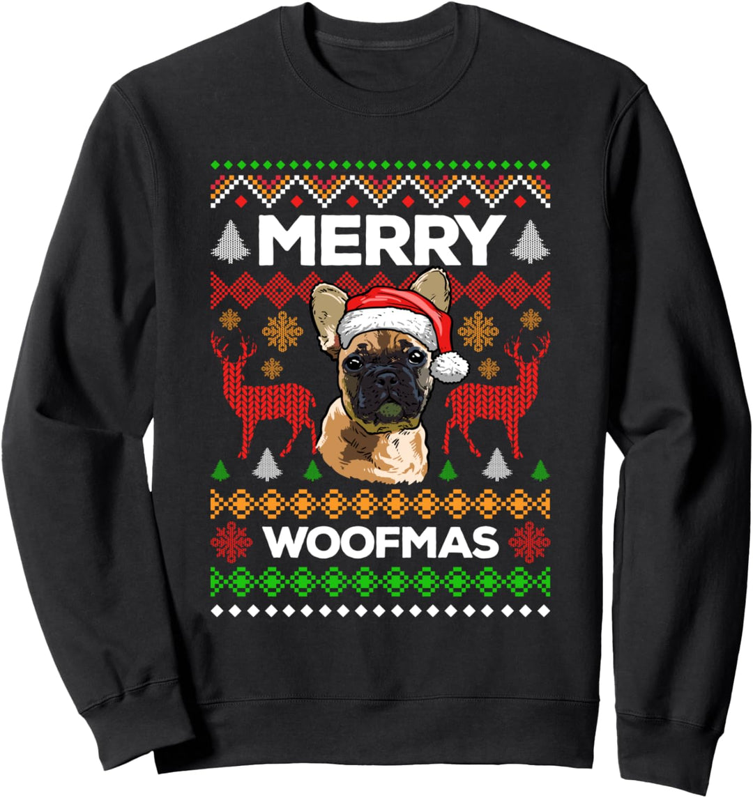 Merry Woofmas Ugly Sweater X-Mas Französische Bulldogg Hunde Sweatshirt