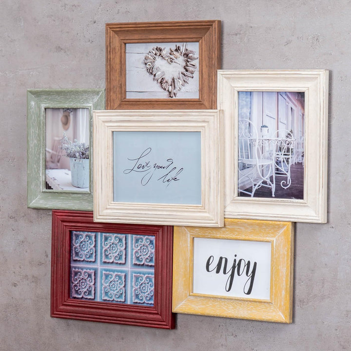 Fotorahmen Antik Collage 56x51cm Echtholz 6 Fotos 10x15 13x18 Shabby Chic Vintage Bilderrahmen Colla