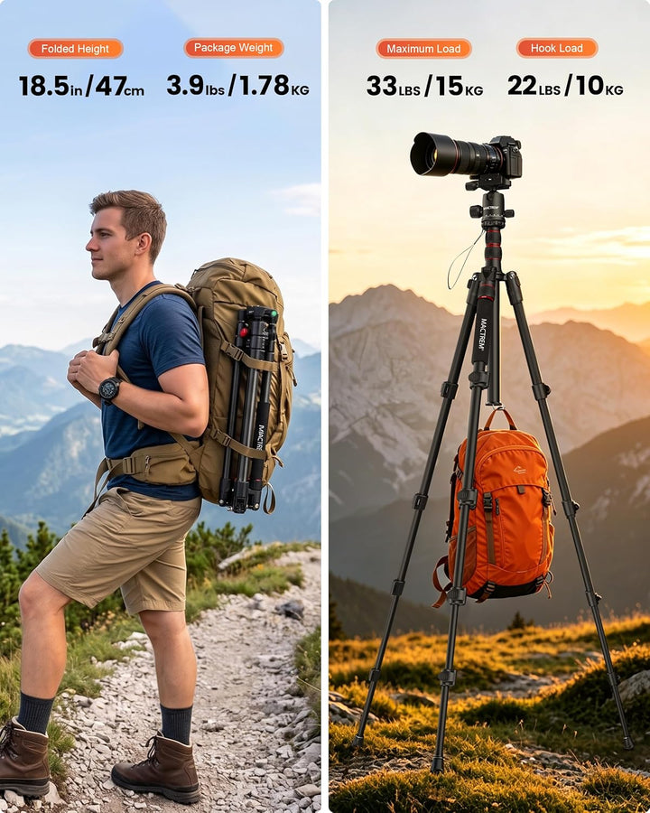 MACTREM 80“ Kamera-Stativ, DSLR-Stativ Heavy Duty für Reisen, 360 ° Kugelkopf Professionelles Alumin
