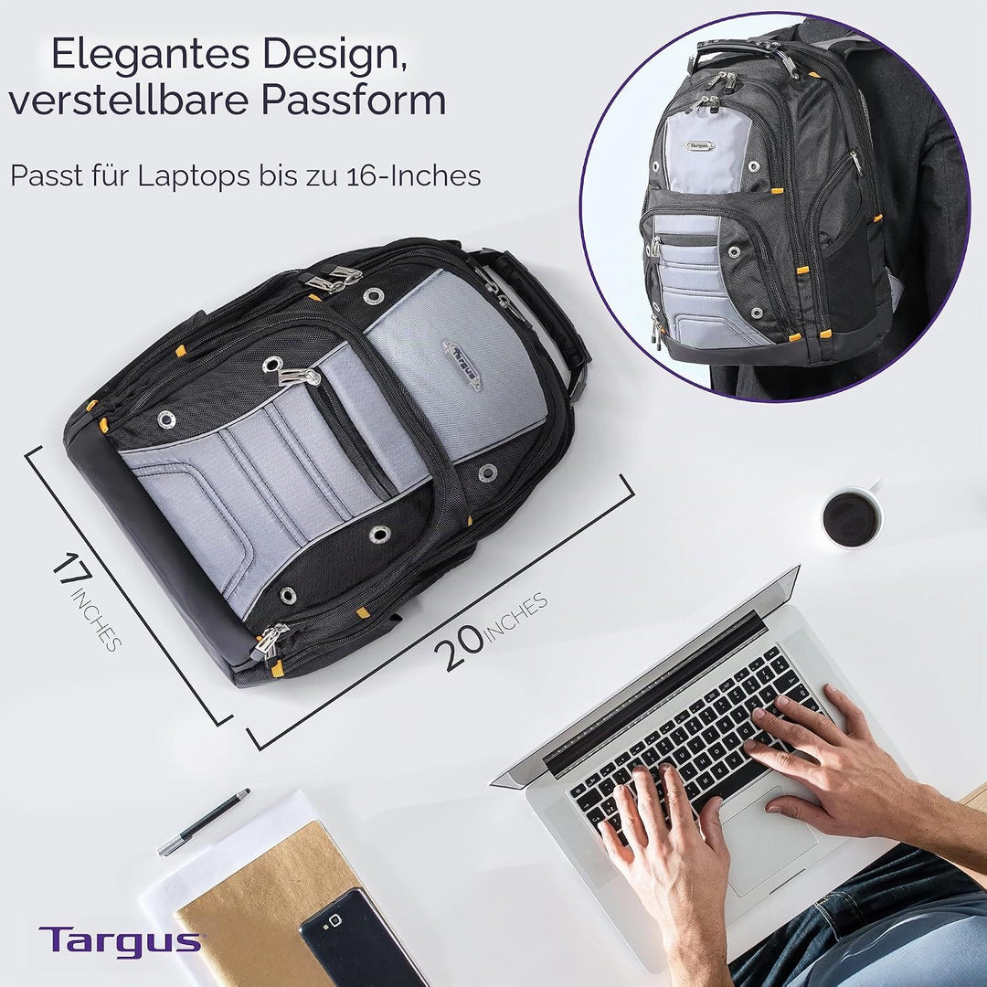 Targus DrifterTrek Backpack with USB Power Pass-Thru Port Schwarz/Grau 16" Zoll, Schwarz/Grau 16" Zo