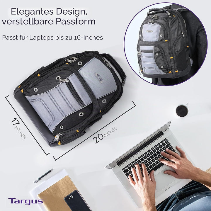 Targus DrifterTrek Backpack with USB Power Pass-Thru Port Schwarz/Grau 16" Zoll, Schwarz/Grau 16" Zo