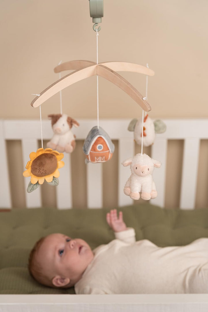Little Dutch Mobile Musik Spieluhr mit Holz Halterung für Babybett - Little Farm