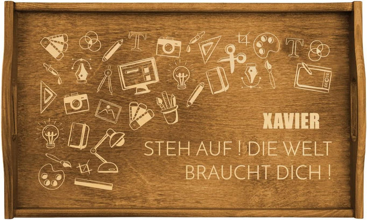 Maverton Serviertablage mit Gravur - personalisiert - Sofatablett mit Griffen - klappbar - mit erhöh