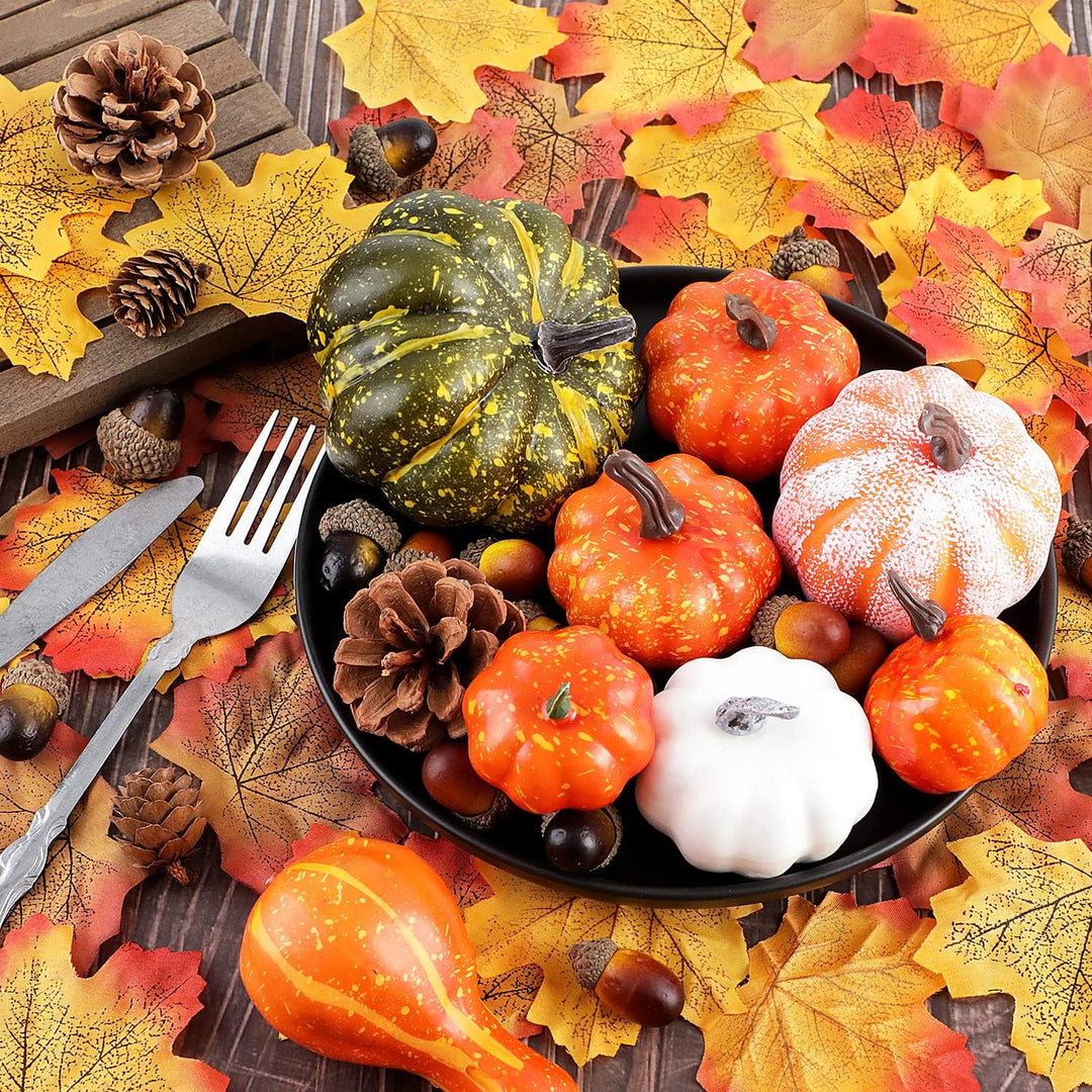 Benjia Kürbis Herbst Deko Dekoration Innen, Weiss und Gold Kürbisse Zierkürbisse Herbstdeko Herbstde