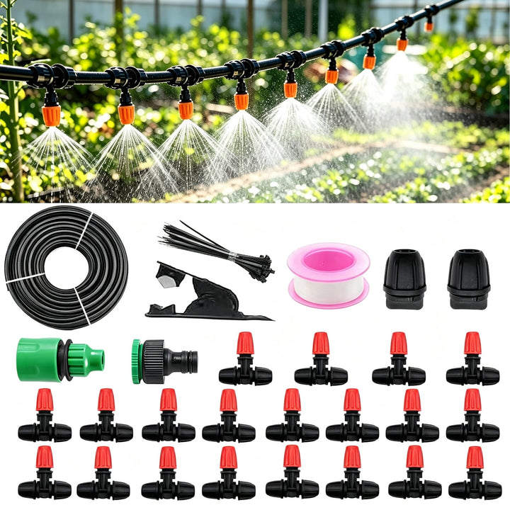 Bewässerungssystem Garten 20M, Sprühnebel Kühlung Terrasse mit 20 Düsen Wasserzerstäuber, Outdoor Ne