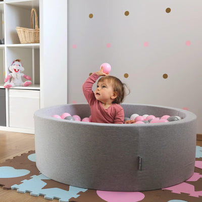 KiddyMoon 300 ∅ 7Cm Kinder Bälle Spielbälle Für Bällebad Baby Plastikbälle Made In EU, Weiss/Grau/Ro