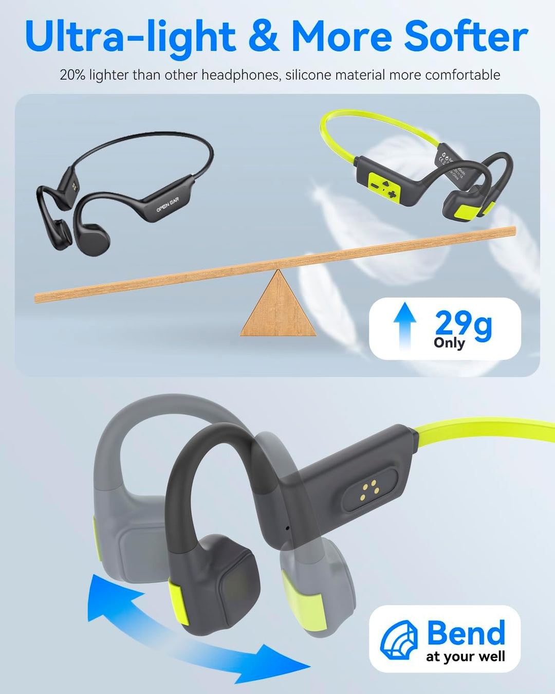 MONODEAL Knochenschall Kopfhörer Schwimmen Bluetooth 5.4 IP68 Unterwasser 8G MP3 Open Ear Sport-Kopf