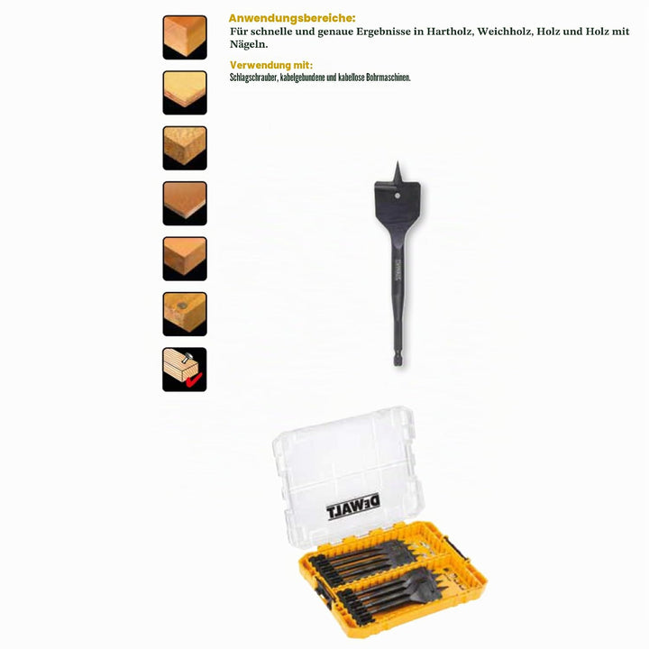 Dewalt Holz-Fräsbohrer-Set 9-tlg (12-32 mm, geschliffene Zentrierspitze, 1/4“ Schaft, für Hart-/Weic
