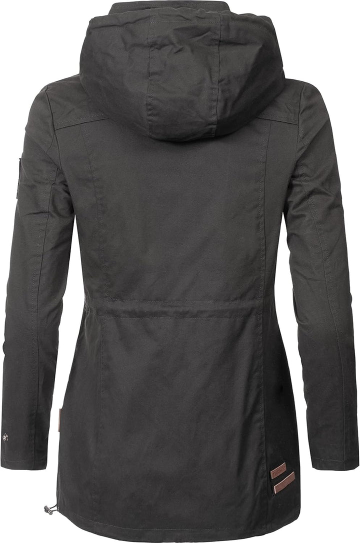 MARIKOO Damen leichte Übergangsjacke Baumwoll-Parka mit Kapuze Nyokoo XS-XXL M Schwarz, M Schwarz