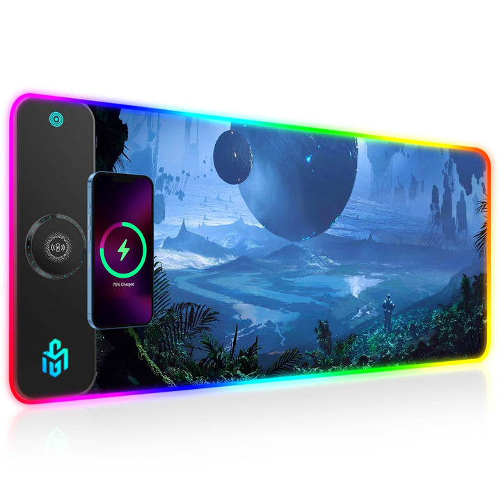 GIM RGB Gaming 15W Wireless Schnelllade-Mauspad XXL Mousepad 800 x 300 x 4cm, Sternmotiv, LED, wasse