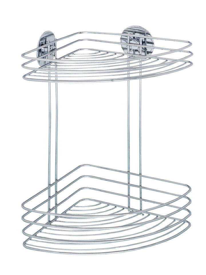 WENKO Turbo-Loc® Eckregal 2 Ablagen - Befestigen ohne bohren, Stahl, 26.5 x 33 x 20 cm, Chrom 33 x 2