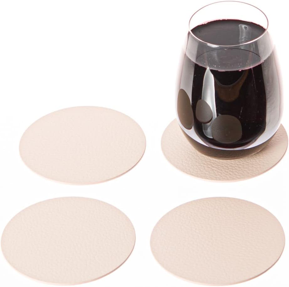 Nikalaz Rund Platzsets und Untersetzer aus recyceltem Leder, 4 Stück Tischsets, Platzdeckchen 33 cm