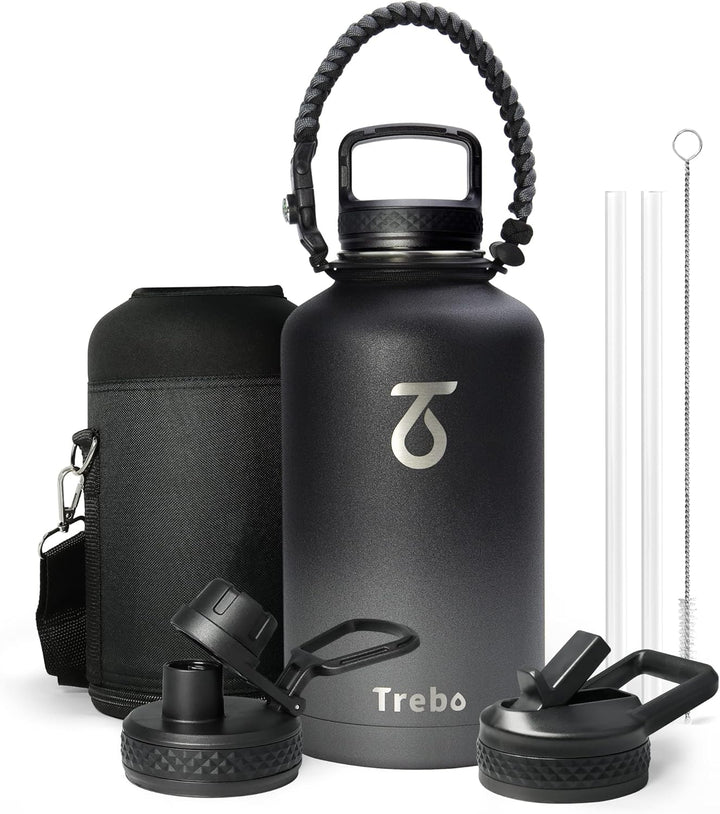 Trebo Wasserflasche mit Paracord-Griff, 1,8 l, lebensmittelecht, doppelwandig, vakuumierter Edelstah