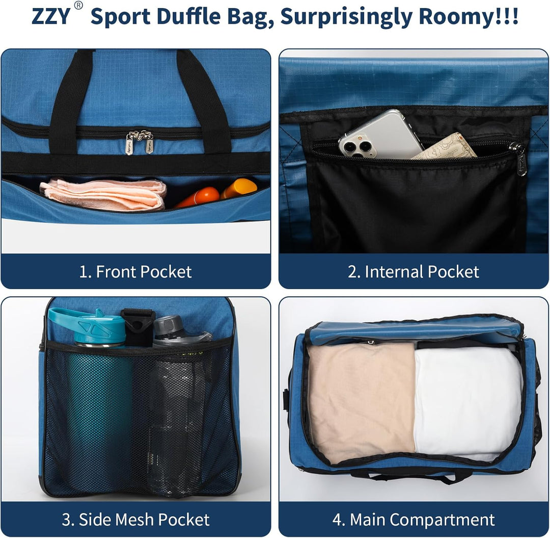 Sporttasche Reisetasche Fitness Tasche mit Schultergurt Wochenendtasche für Damen und Herren (Blau,