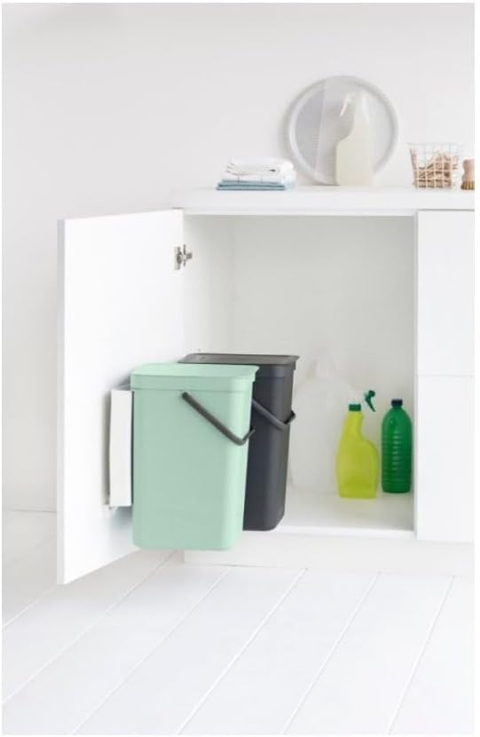 Brabantia Sort and Go Einbaubehälter, 2 x 16 l, Jadegrün/Grau Dark Grey & Jade Green 2 x 16 Liter Ei