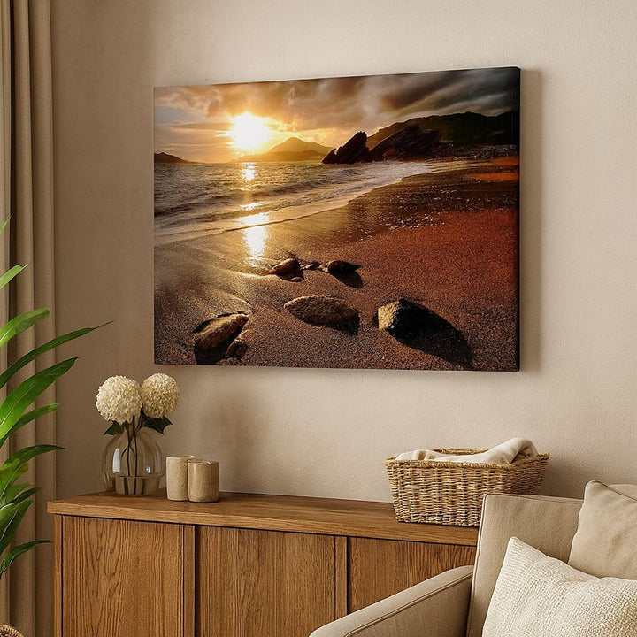 Bilder auf Leinwand 100x70cm Leinwandbild Strand Wolken Abend Küste Gross Wanddeko Bild Schlafzimmer