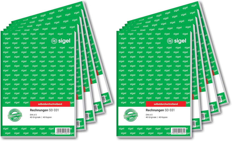 SIGEL SD031/10 Rechnungen, A5, 2x40 Blatt, selbstdurchschreibend, 10er Pack
