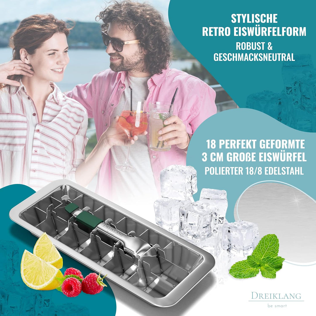 Dreiklang - be smart® Polierte 18/8 Edelstahl Eiswürfelform mit tropfsicherem Tablett zum Servieren