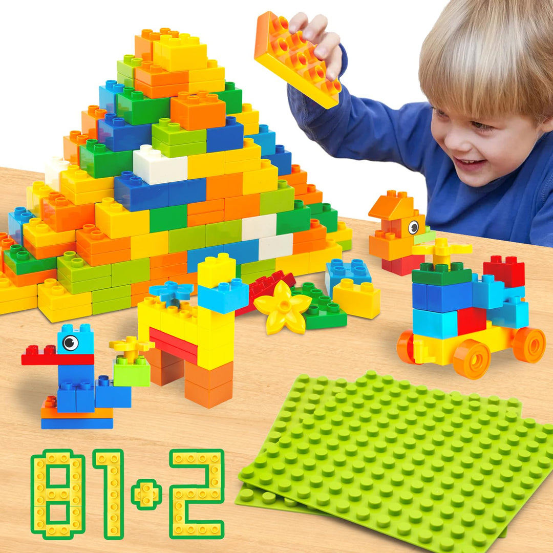 WYSWYG® Grosse Bausteine Set, 81 Stück Bausteine und 2 Bauplatten - Kompatibel, für Kinder ab 3-4-5-