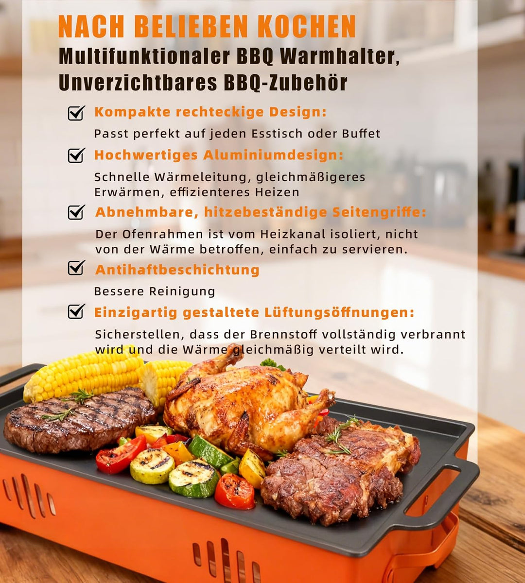 BBQ Warmhalteplatte - Warmhaltebehälter für Essen & Grillgut – Aluminium Grill-Heizplatte Antihaft,
