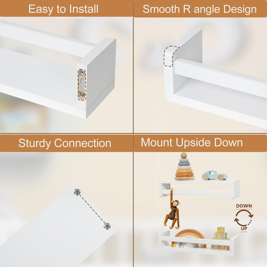 Bücherregal Kinder 2er set,40CM Weiss Nursery Bücherregale für Wand für Kinderzimmer, kleine Wand mo