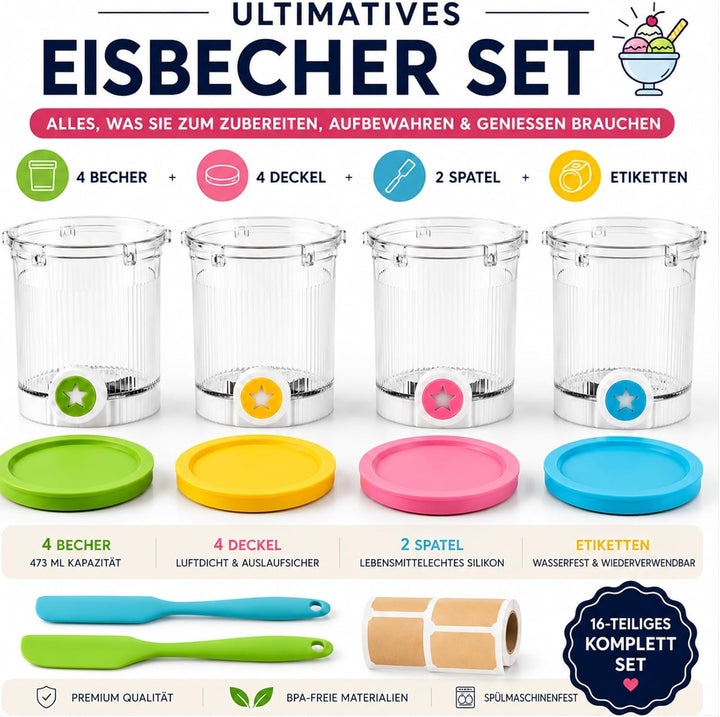 4 Behälter Kompatibel mit Ninja Creami Swirl NC700 NC701EU, 480ml Eisbecher Set mit 4 Farbigem Decke