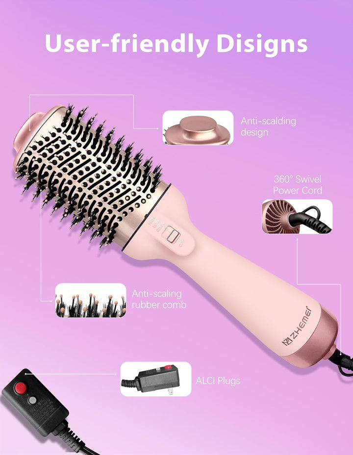1300W Warmluftbürste, 4-in-1 Föhnbürste mit Antifrizz-Effekt, Keramik-Titan-Zylinder – Salon-Heisslu
