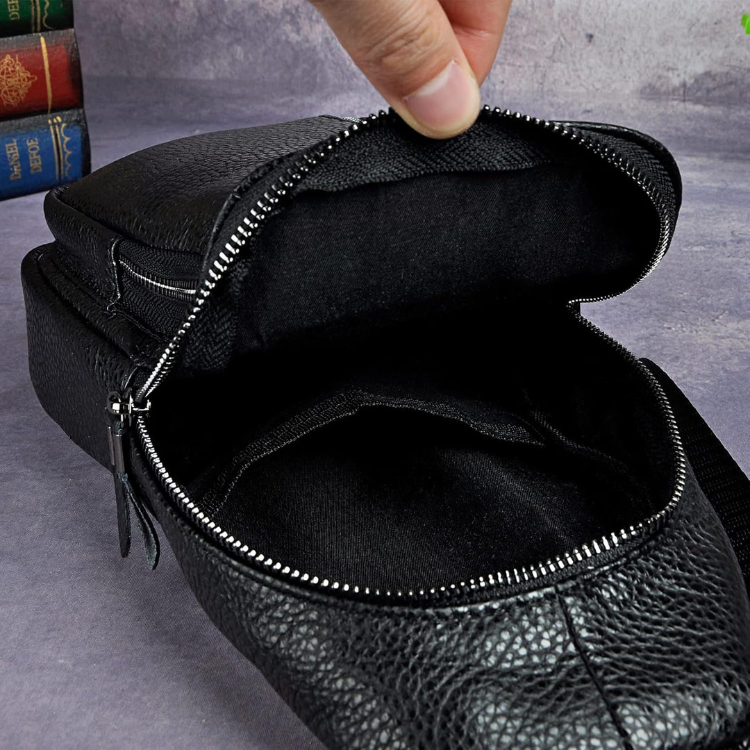 Le’aokuu Herren Echtes Leder Brusttasche Crossbody Bag Sling Bag Schultertasche Gurteltasche Umhänge
