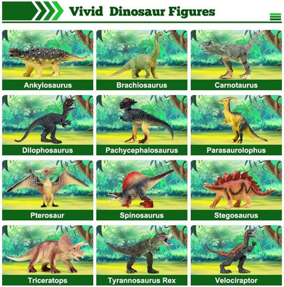 FRUSE Dinosaurier Spielzeug Set, 12 Stück Realistisches Figuren Spielset einschliesslich T-Rex, Carn