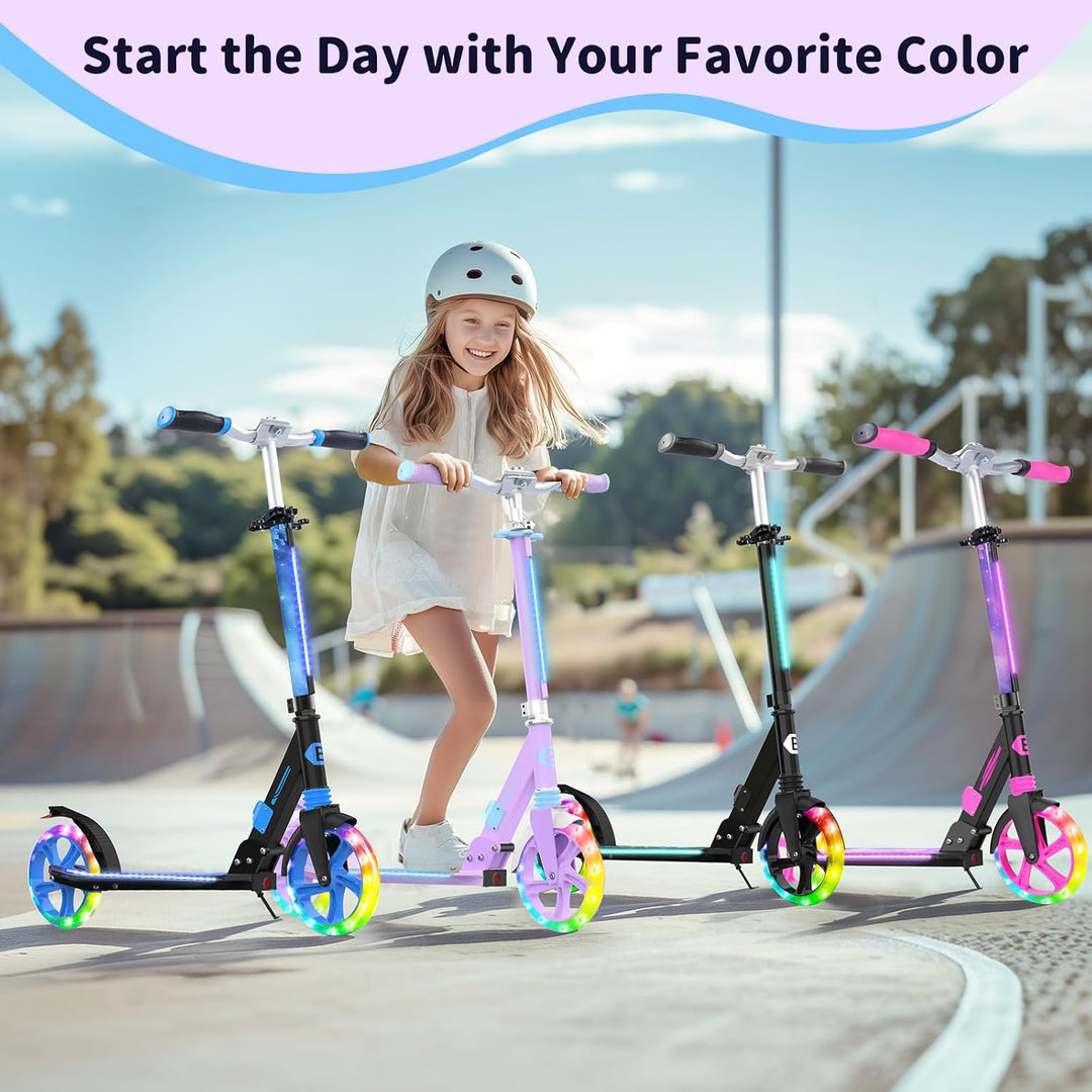 BELEEV Big Wheel Scooter mit LED Leuchtenden Lenksäule, Deck, Höhenverstellbar, ABEC-9, 200mm Räder,