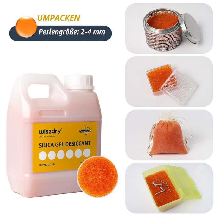 wisedry Kieselgel-Trockenmittelperlen, wiederverwendbar, mit Farbanzeige, Orange bis Grün,0,9 kg [2