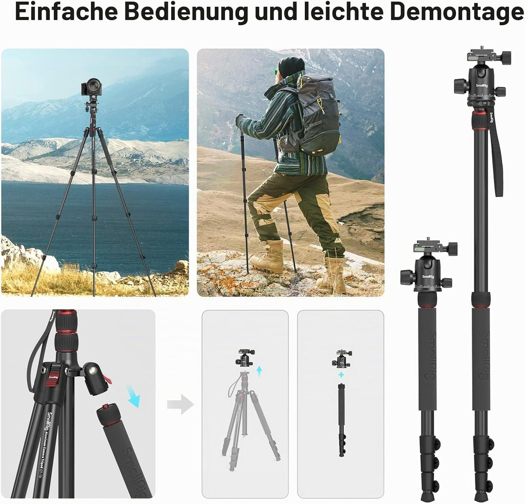 SMALLRIG 71" Kamera-Stativ, faltbares Aluminium-Stativ Einbeinstativ, 360°Kugelkopf abnehmbar und Sc