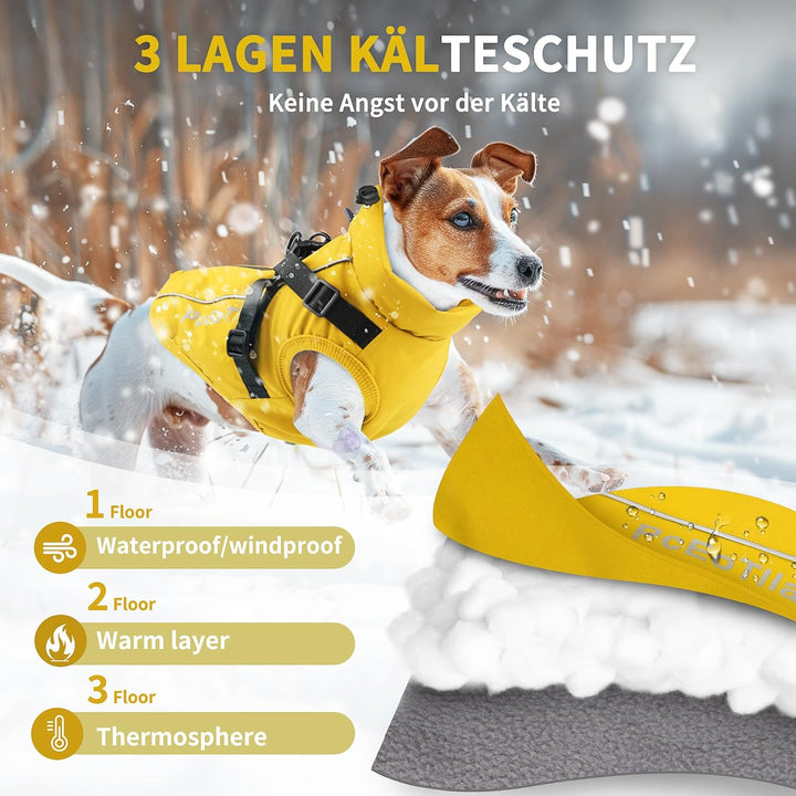 PcEoTllar Wasserdichter Hundemantel für kleine Hunde, warme reflektierende Jacke mit Geschirr für de