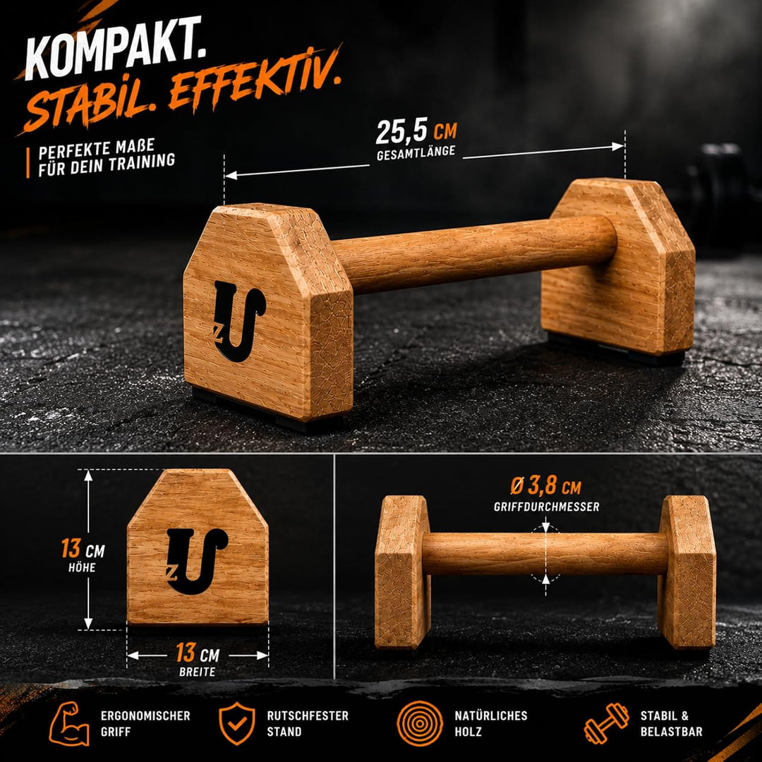 Uzman Parallettes Holz Liegestützgriffe Push Up Bars Calisthenics | Massivholz, rutschfeste Gummifüs