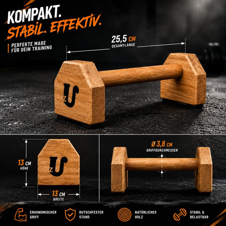 Uzman Parallettes Holz Liegestützgriffe Push Up Bars Calisthenics | Massivholz, rutschfeste Gummifüs